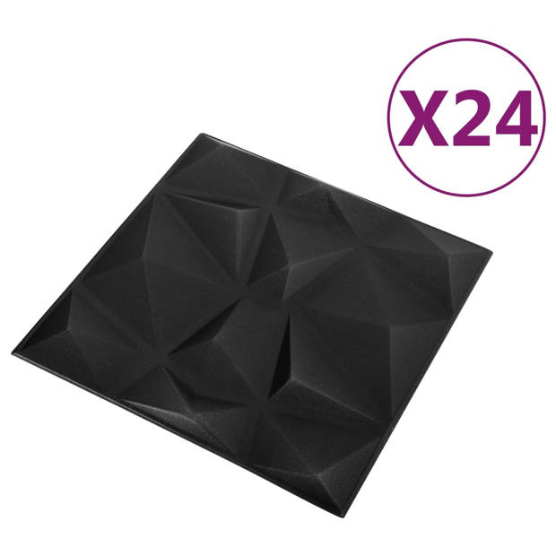 vidaXL 24 st Wandpanelen 3D diamant 6 m² 50x50 cm zwart