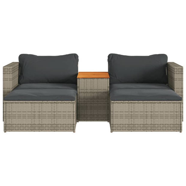 vidaXL 5-delige Loungeset met kussens poly rattan acacia grijs