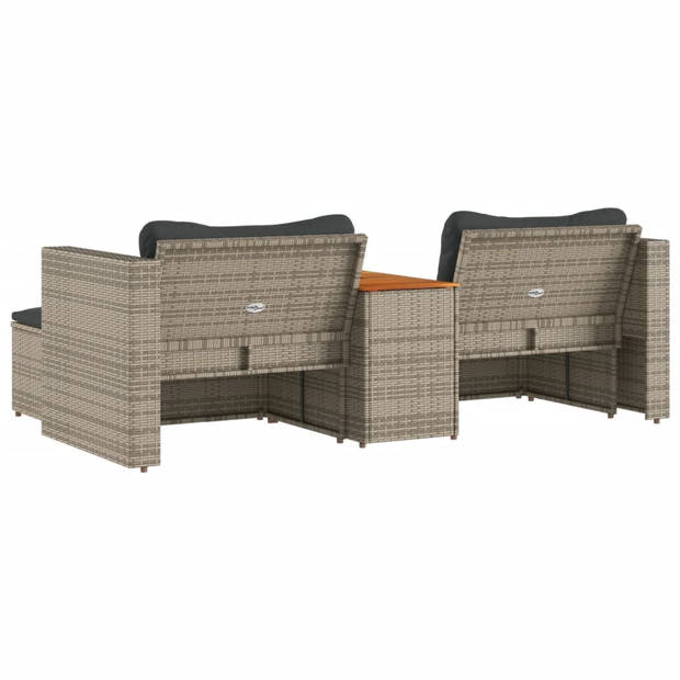 vidaXL 5-delige Loungeset met kussens poly rattan acacia grijs