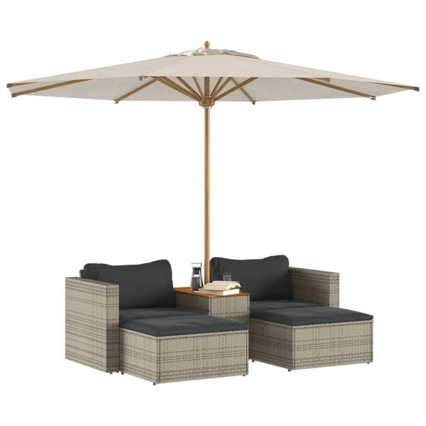 vidaXL 5-delige Loungeset met kussens poly rattan acacia grijs