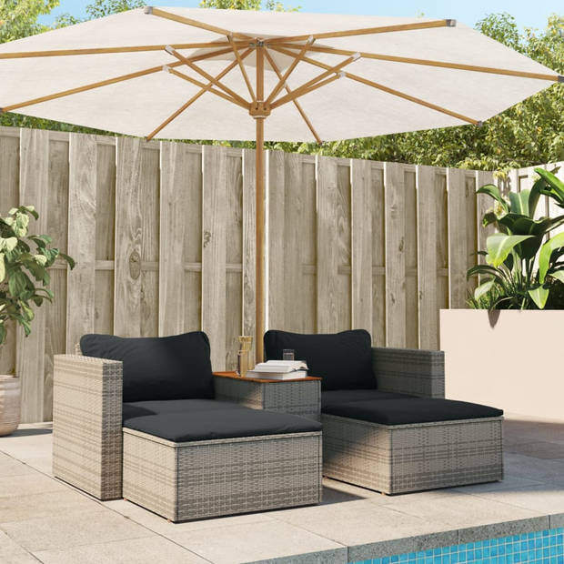 vidaXL 5-delige Loungeset met kussens poly rattan acacia grijs