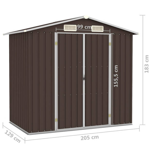 vidaXL Tuinschuur 205x129x183 cm gegalvaniseerd staal bruin