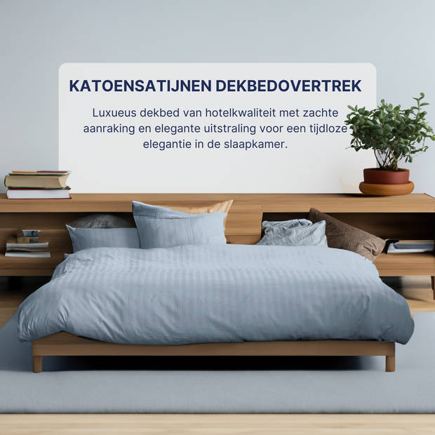 Ten Cate Katoensatijnen Dekbedovertrek - 200x200/220 - Licht Blauw