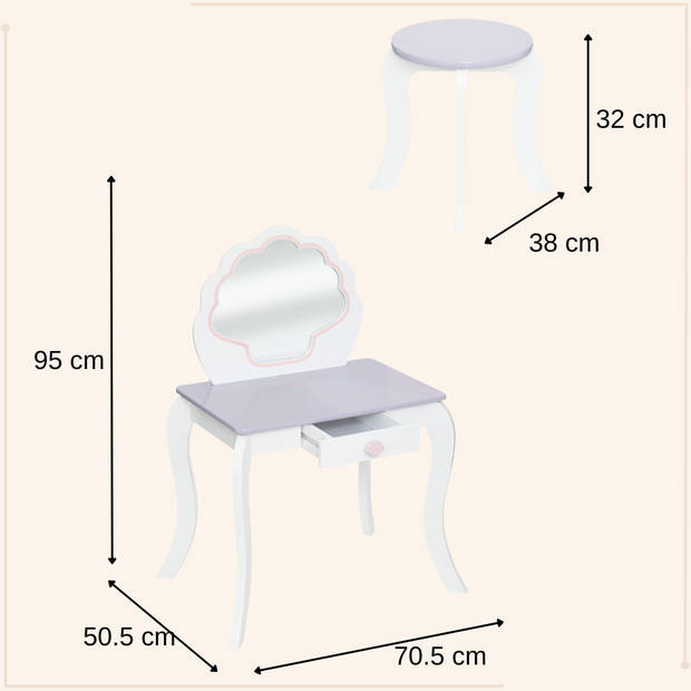 MISOU Make-up Tafel voor Meisjes - Kaptafel - Kind - met Kruk en Spiegel - Lila