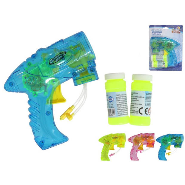 Bellenblaas speelgoed pistool - 2x - met vullingen - blauw - 15 cm - plastic - bellen blazen - Bellenblaas