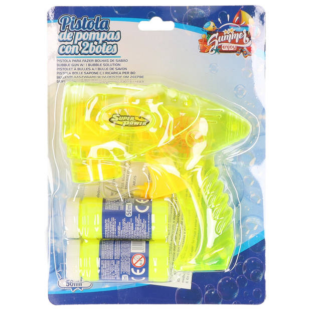 Bellenblaas speelgoed pistool - met vullingen - geel - 15 cm - plastic - bellen blazen - Bellenblaas