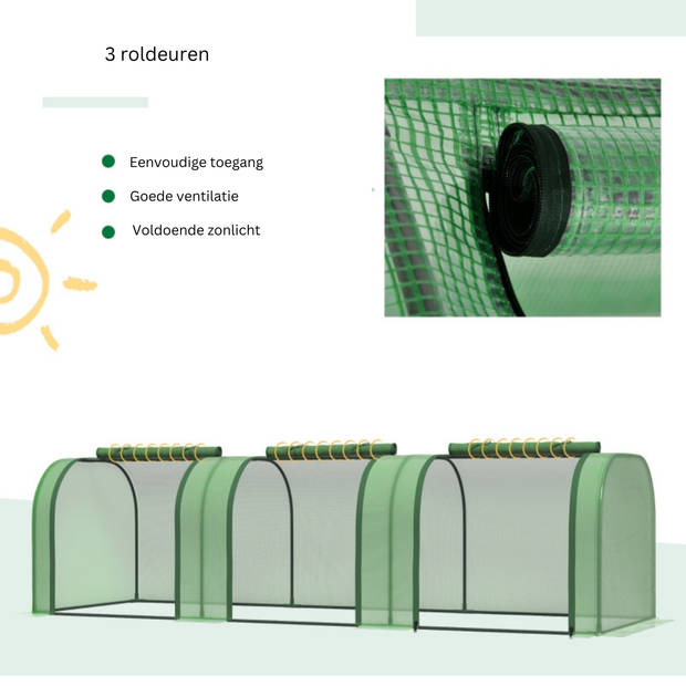 Broeikas - Foliekas - Kweekkas - Tuinkas - Kweektent - Kas - Groen - 2,95 x 1 x 0,8 m