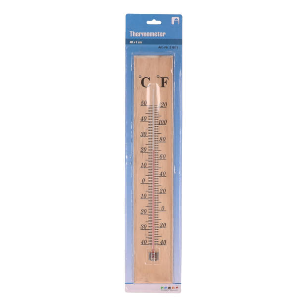 Thermometer - voor binnen en buiten - hout - 40 x 7 cm - Celsius/Fahrenheit - Buitenthermometers