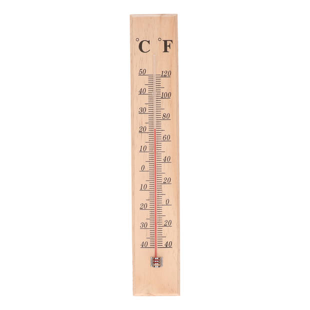 Thermometer - 2x - voor binnen en buiten - hout - 40 x 7 cm - Celsius/Fahrenheit - Buitenthermometers