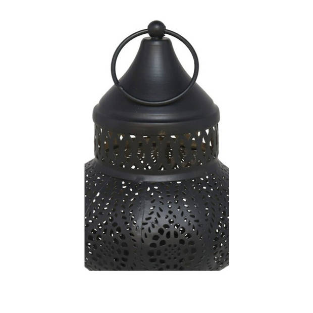 Tuin deco lantaarn - Marokkaanse sfeer stijl - zwart/goud - D12 x H16 cm - metaal - buitenverlichting - buitenverlichtin