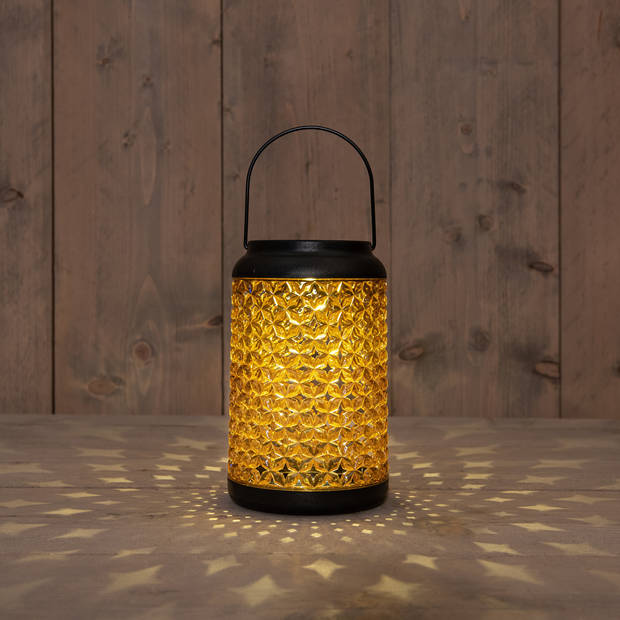 Anna's Collection Solar lantaarn - voor buiten - D12,5 x H20 cm - amber glas - tafellamp - Lantaarns