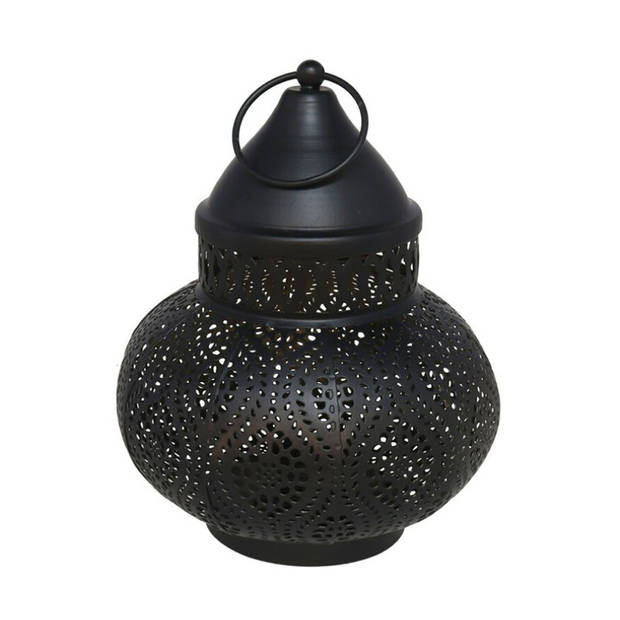 Tuin deco lantaarn - Marokkaanse sfeer stijl - zwart/goud - D15 x H19 cm - metaal - buitenverlichting - buitenverlichtin