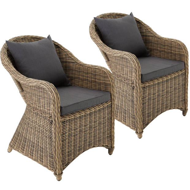 tectake® - 2 Luxe wicker tuinstoelen + kussens - Gemonteerd geleverd - natuur / beige - 403572