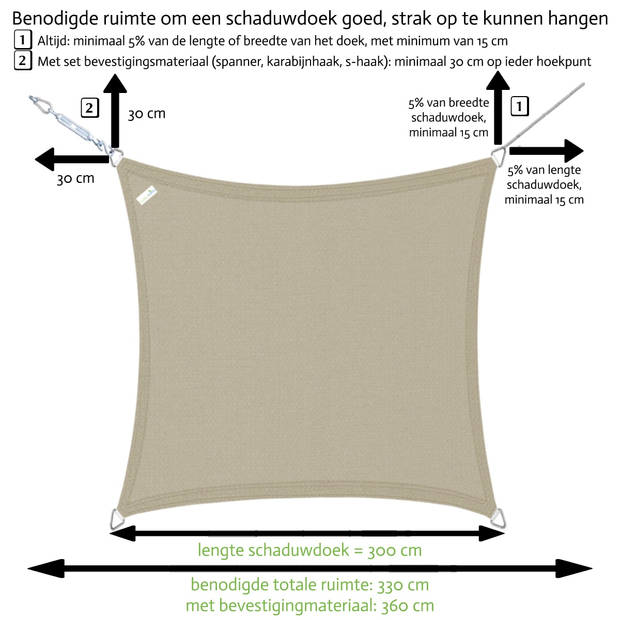 Buitenkado schaduwdoek 3x3m vierkant taupe