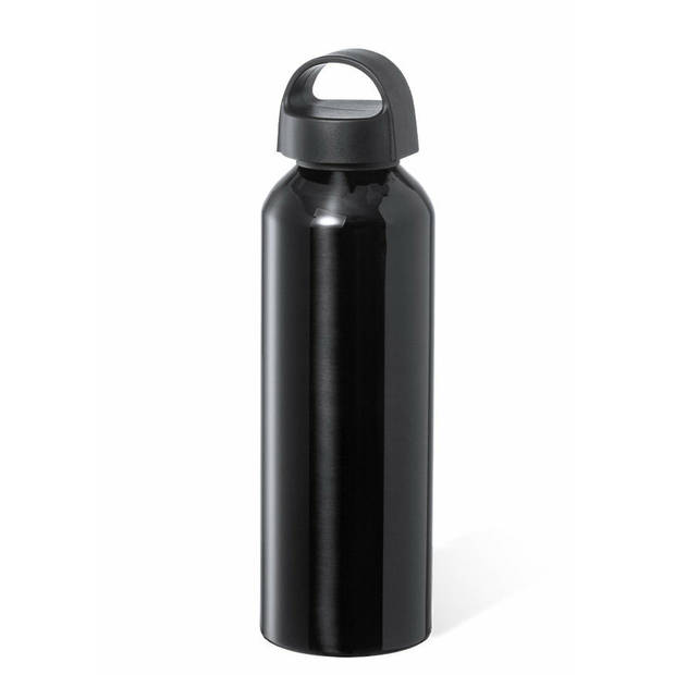 Bellatio Design Waterfles/drinkfles/sportfles - 2x - metallic zwart - aluminium - 800 ml - schroefdop - Drinkflessen