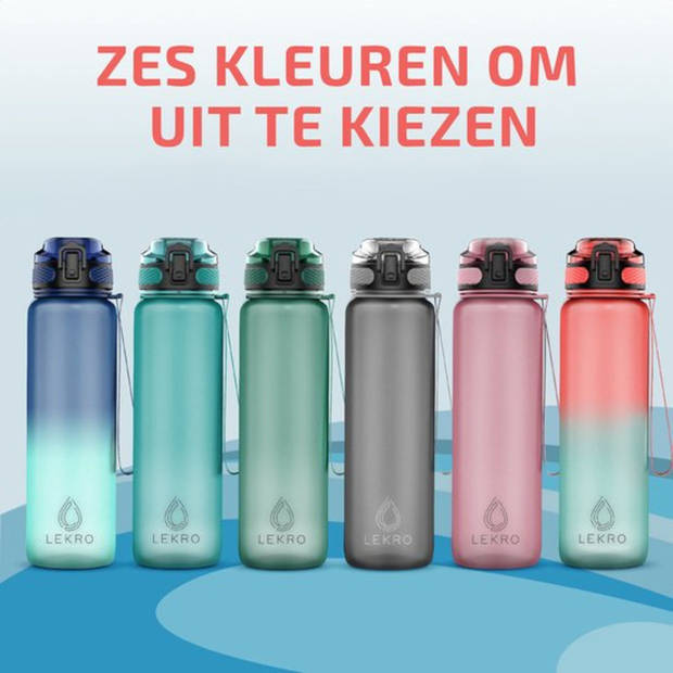 Lekro Waterfles met Tijdmarkeringen - Motiverende Drinkfles - 1 Liter - Roze/Blauw