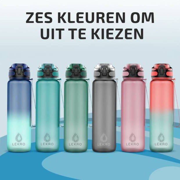 Lekro Waterfles met Tijdmarkeringen - Motiverende Drinkfles - 1 Liter - Grijs