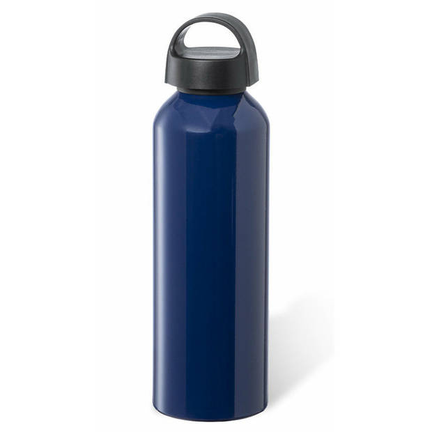 Bellatio Design Waterfles/drinkfles/sportfles - 2x - glans donkerblauw - aluminium - 800 ml - schroefdop - Drinkflessen