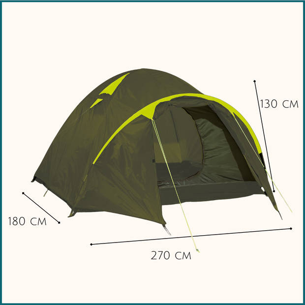 HIXA Koepeltent - 2 persoons - Groen - Waterdicht - 270x180x130cm