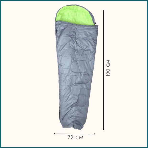 HIXA Mummy Slaapzak Volwassenen - Grijs - Groen- 210x80 cm - Polyester