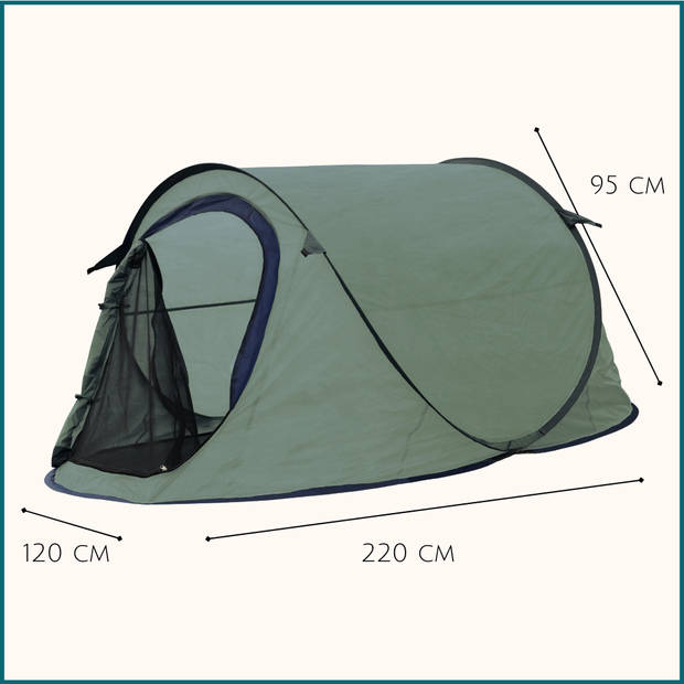 HIXA Pop-Up Tent - 1 persoons - Groen - festival - Met Tentharingen - en Slaapzak - 220x120x95cm