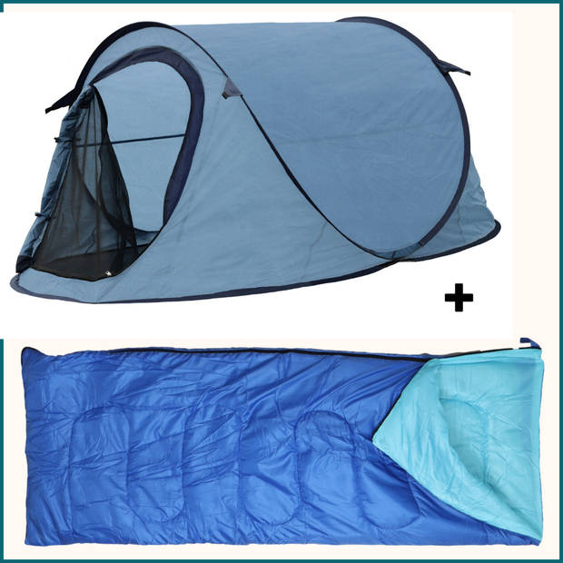 HIXA Pop-Up Tent - 1 Persoons - Blauw - Met Tentharingen - en Slaapzak - 220x120x95cm - Kamperen