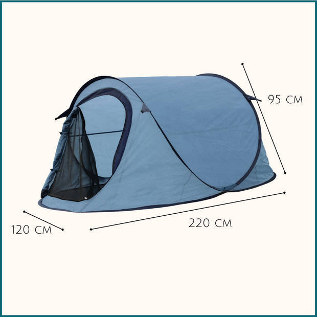 HIXA Pop-Up Tent - 1 Persoons - Blauw - Met Tentharingen - en Slaapzak - 220x120x95cm - Kamperen