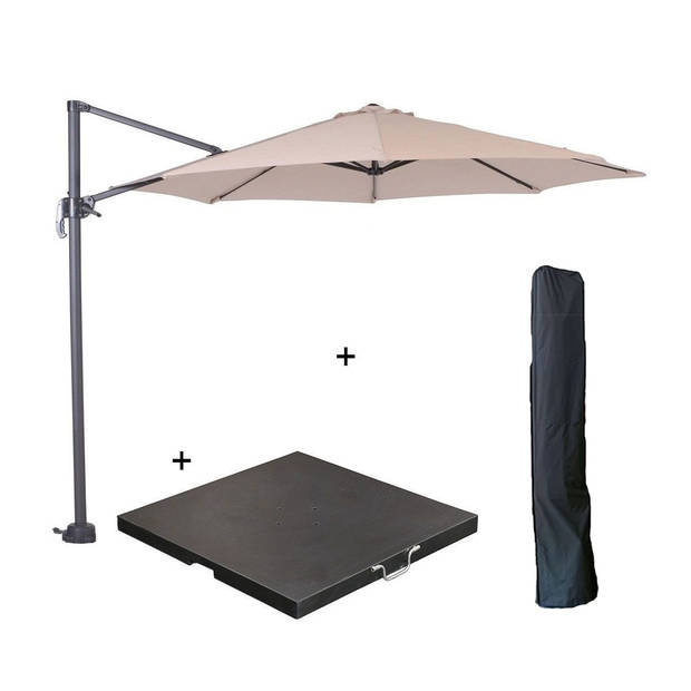 Garden Impressions Hawaii zweefparasol S Ø300 - donker grijs/ecru met 60 kg parasolvoet en parasolhoes