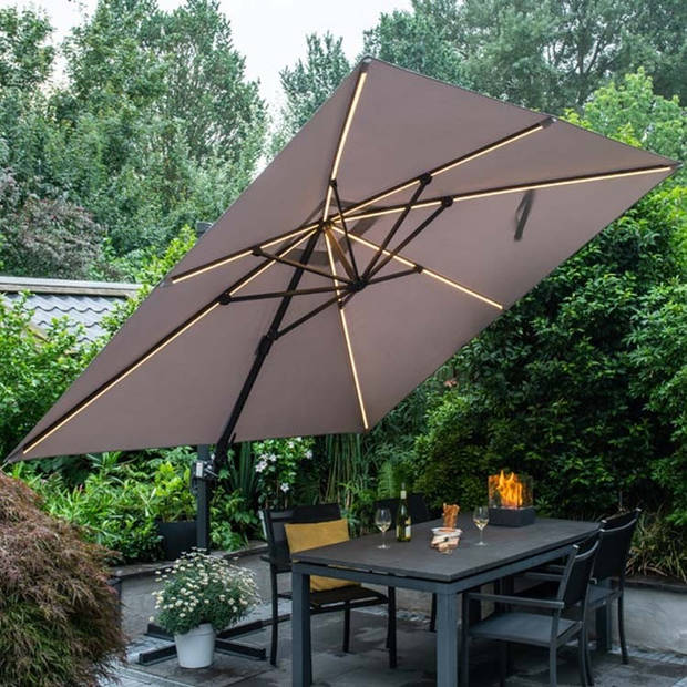 Garden Impressions Hawaii zweefparasol Lumen LED 300x300 cm - donker grijs