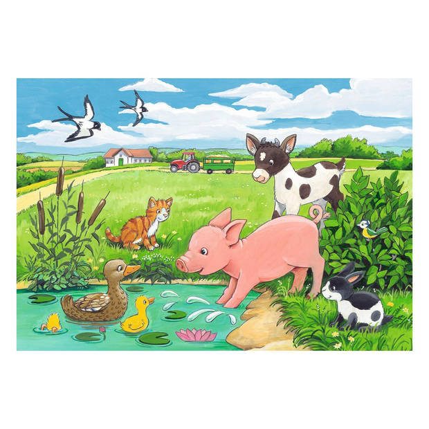 Ravensburger puzzel Jonge dieren op het platteland - Twee puzzels - 12 stukjes - kinderpuzzel