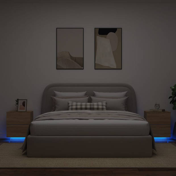 vidaXL Nachtkastjes met LED-verlichting 2 st bewerkt hout sonoma eiken