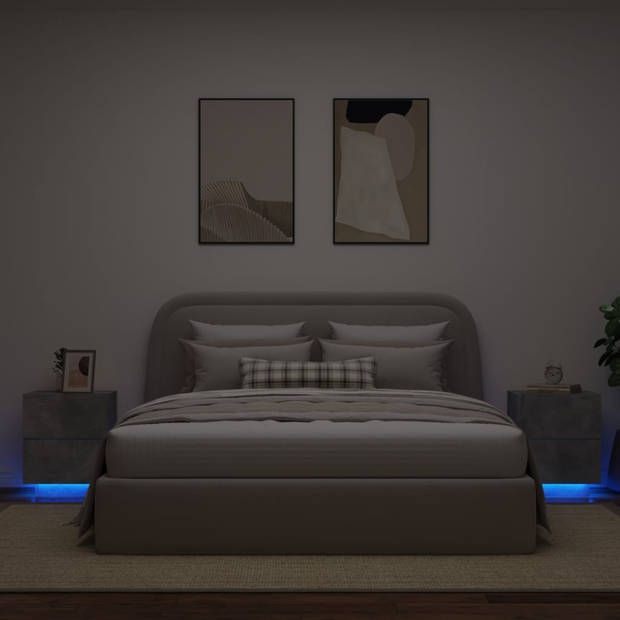 vidaXL Nachtkastjes met LED-verlichting 2 st bewerkt hout betongrijs
