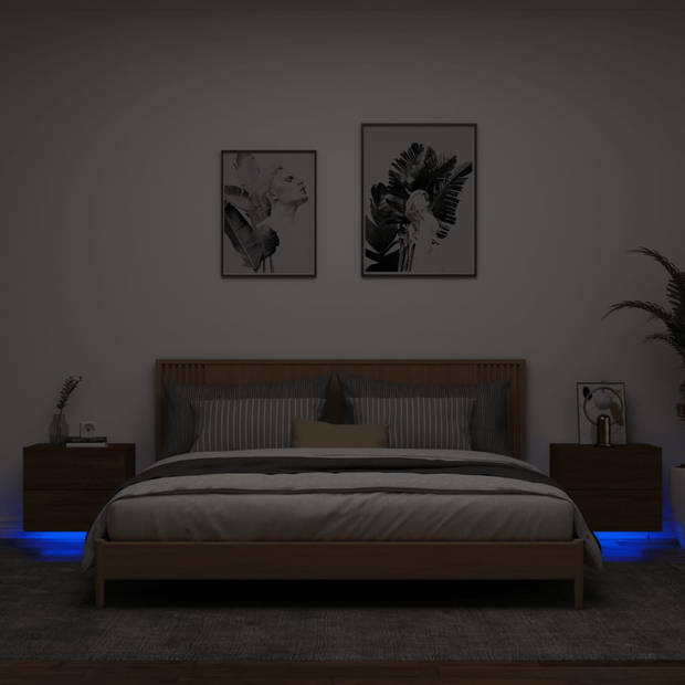 vidaXL Nachtkastjes met LED's 2 st wandgemonteerd bruin eikenkleur
