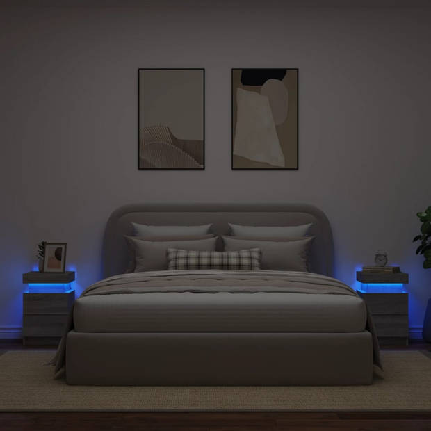 vidaXL Nachtkastjes met LED 2 st 35x39x55 cm grijs sonoma eikenkleurig