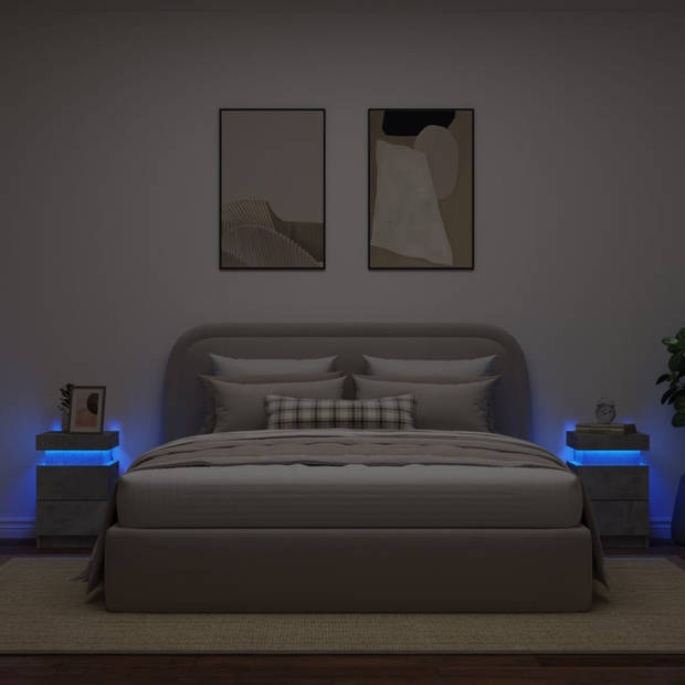 vidaXL Nachtkastjes met LED-verlichting 2 st 35x39x55 cm betongrijs
