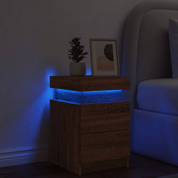 vidaXL Nachtkastje met LED-verlichting 35x39x55 cm bruineikenkleurig