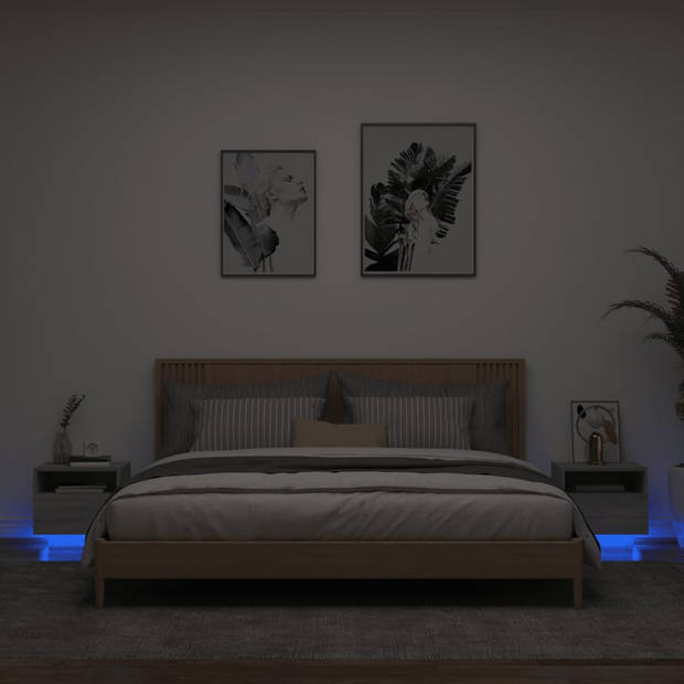vidaXL Nachtkastjes met LED-verlichting 2 st 40x39x37 cm grijs sonoma