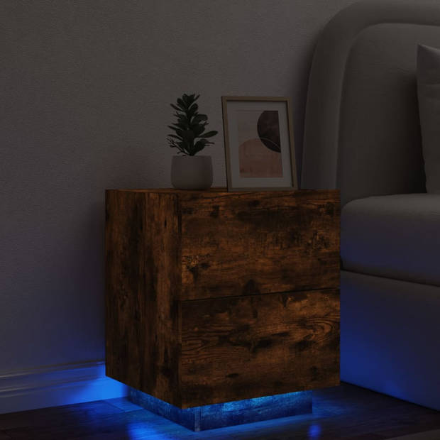 vidaXL nachtkastje met LED-verlichting bewerkt hout gerookt eikenkleur