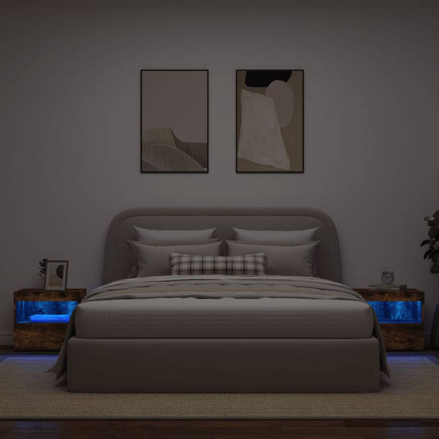 vidaXL Nachtkastjes met LED-verlichting 2 st 50x40x45 cm gerookt eiken