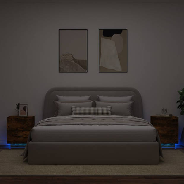 vidaXL Nachtkastjes met LED 2 st bewerkt hout gerookt eikenkleurig