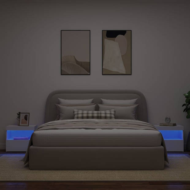 vidaXL Nachtkastjes met LED-verlichting 2 st 50x40x45 cm wit