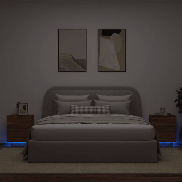 vidaXL Nachtkastjes met LED 2 st bewerkt hout bruin eikenkleur