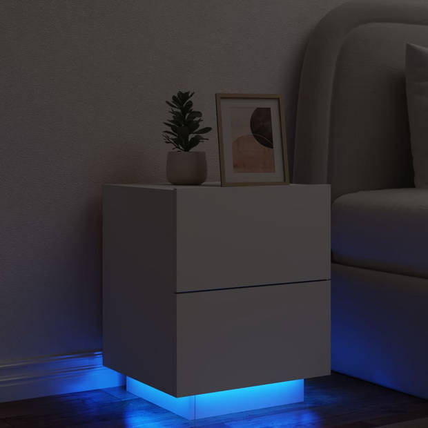 vidaXL Nachtkastje met LED-verlichting bewerkt hout wit