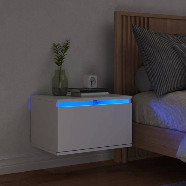 vidaXL Nachtkastje met LED-verlichting wandgemonteerd wit