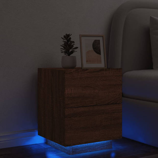 vidaXL Nachtkastje met LED-verlichting bewerkt hout bruin eikenkleur