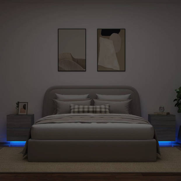 vidaXL Nachtkastjes met LED-verlichting 2 st bewerkt hout grijs sonoma