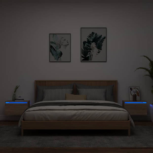 vidaXL Nachtkastjes met LED wandgemonteerd 2 st sonoma eikenkleurig