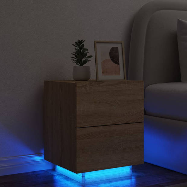 vidaXL Nachtkastje met LED-verlichting bewerkt hout sonoma eikenkleur