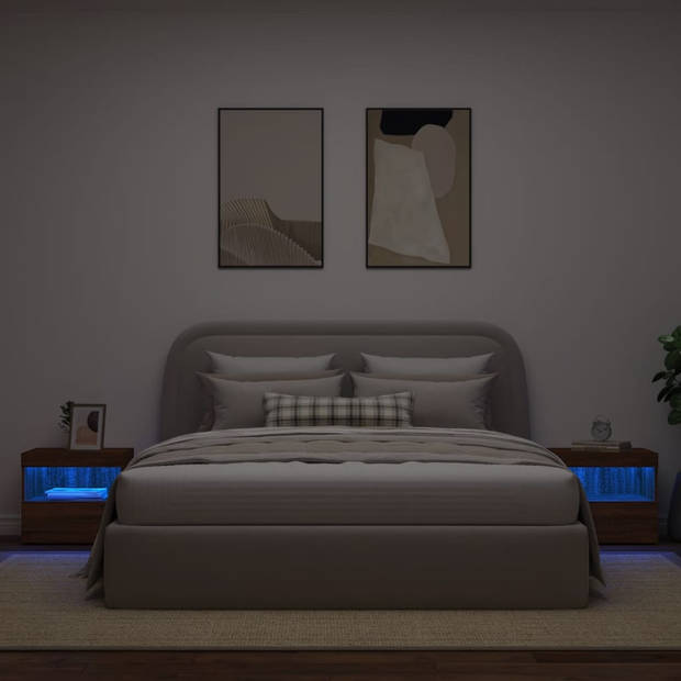 vidaXL Nachtkastjes met LED-verlichting 2 st 50x40x45 cm bruineiken
