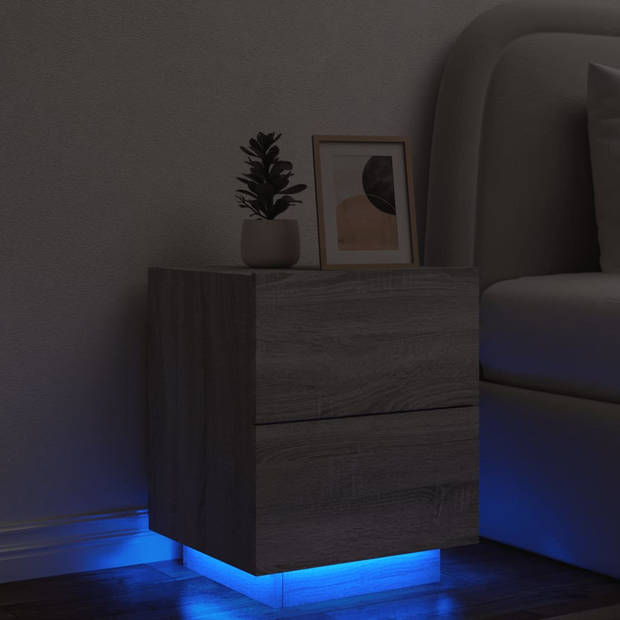 vidaXL Nachtkastje met LED-verlichting bewerkt hout grijs sonoma